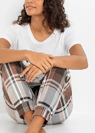 Pyjama 100% coton • blanc-marron carreaux • Boutique bonprix