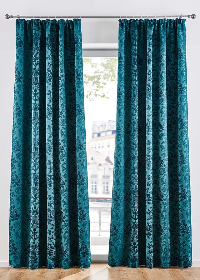 Isolerend verduisterend gordijn van jacquard (1 stuk) • smaragdgroen • bonprix online shop