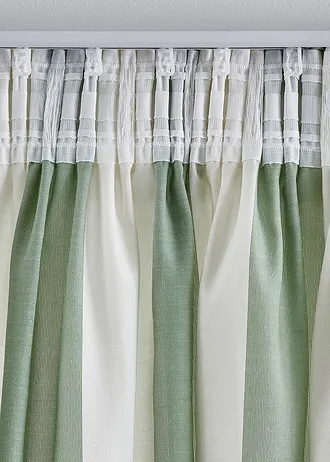 Gestreept gordijn met gerecycled polyester, ook verkrijgbaar in extra lang (1 stuk) • soft groen/wit • bonprix online shop