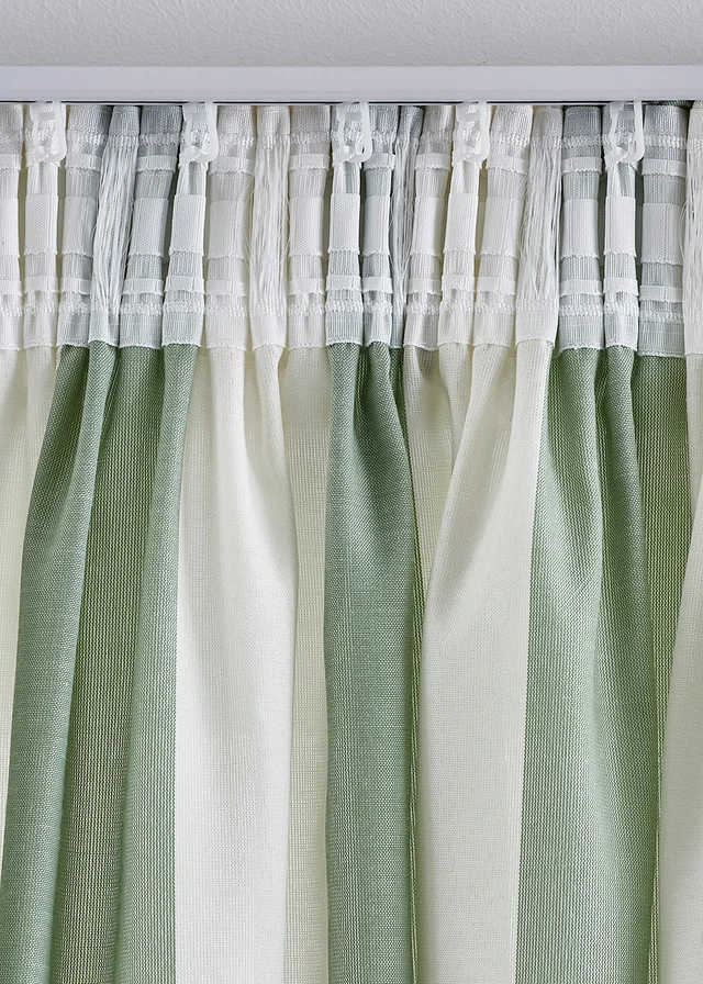 Gestreept gordijn met gerecycled polyester, ook verkrijgbaar in extra lang (1 stuk), Kleur: soft groen/wit