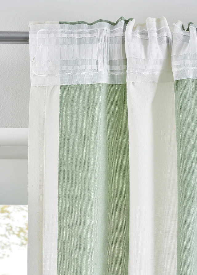 Gestreept gordijn met gerecycled polyester, ook verkrijgbaar in extra lang (1 stuk), Kleur: soft groen/wit