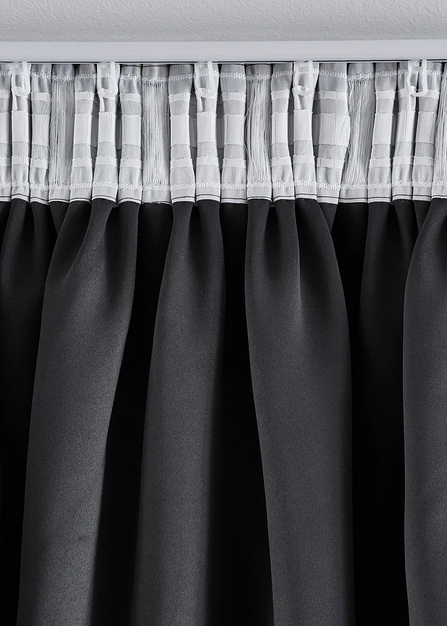 Verduisterend gordijn met glanzende print (1 stuk), Kleur: zwart/goudkleur