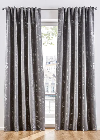 Zatemňovací závěs s lesklým vzorem (1 ks), barva: šedo-stříbrná