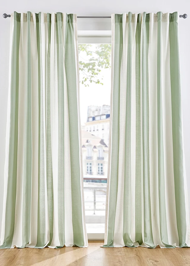 Rideau rayé (1 pce), aussi en XXL, Couleur: vert tilleul/blanc