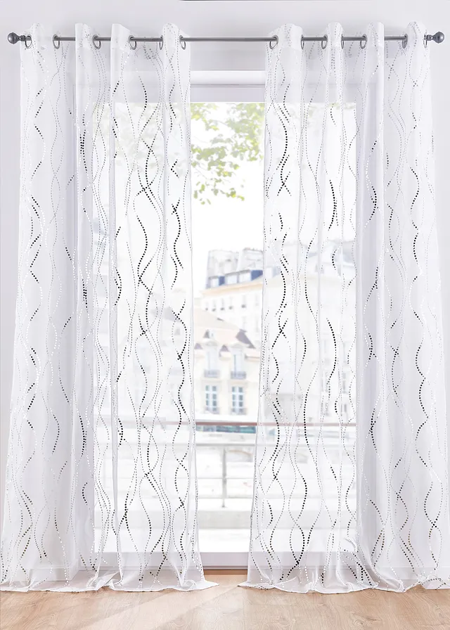 Záclona s lesklým potiskem (1 ks v balení) • stříbrná • bonprix obchod