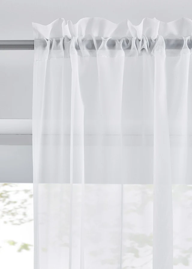 Lot de 2 voilages en tissu léger avec coulisse passe-tringle, Couleur: blanc