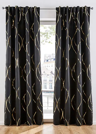 Draperie opacă suprafața lucios (1 buc.) • negru/auriu • magazin bonprix