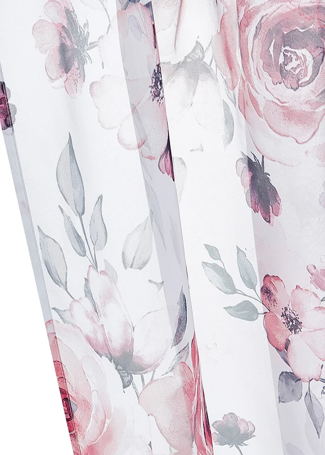 Transparant gordijn met verborgen lussen (1 stuk), Kleur: wit-roze gebloemd