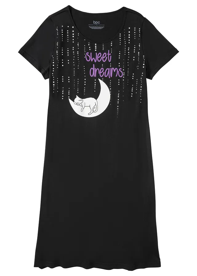 Chemise de nuit courte 100% coton • noir • Boutique bonprix