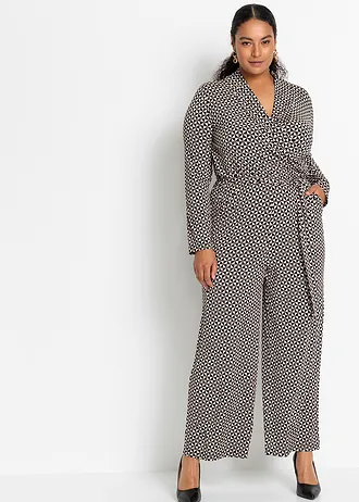 Jumpsuit, Kleur: zwart-sand grafische print
