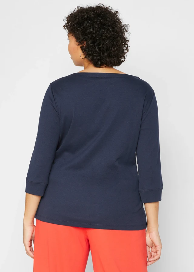 T-shirt manches longues 100% coton, Couleur: bleu foncé