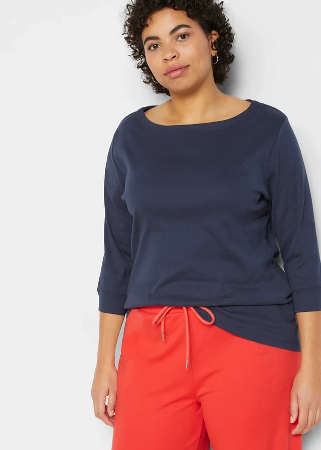 T-shirt manches longues 100% coton, Couleur: bleu foncé