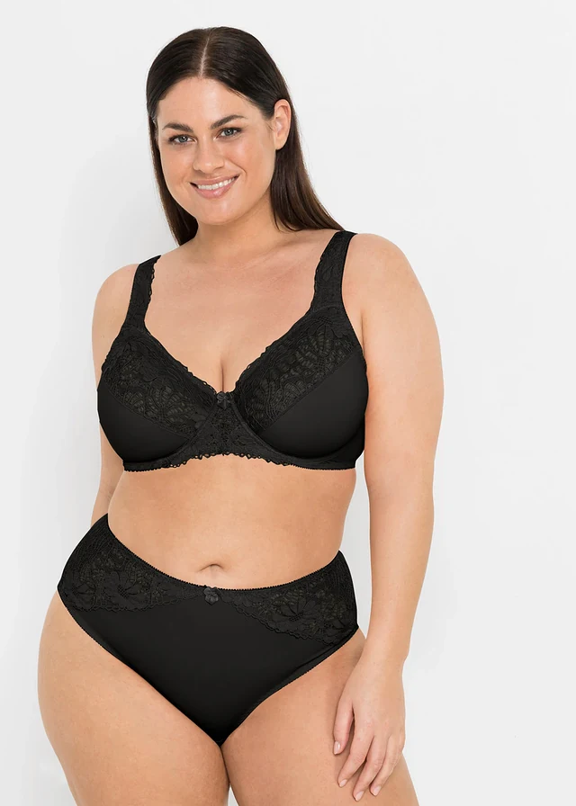 Lot de 2 slips maxi avec dentelle, Couleur: beige craie + noir