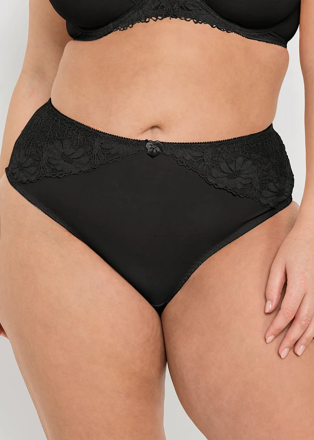 Lot de 2 slips maxi avec dentelle, Couleur: beige craie + noir