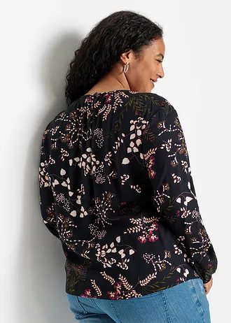 Gedessineerde blouse van viscose, Kleur: zwart gebloemd