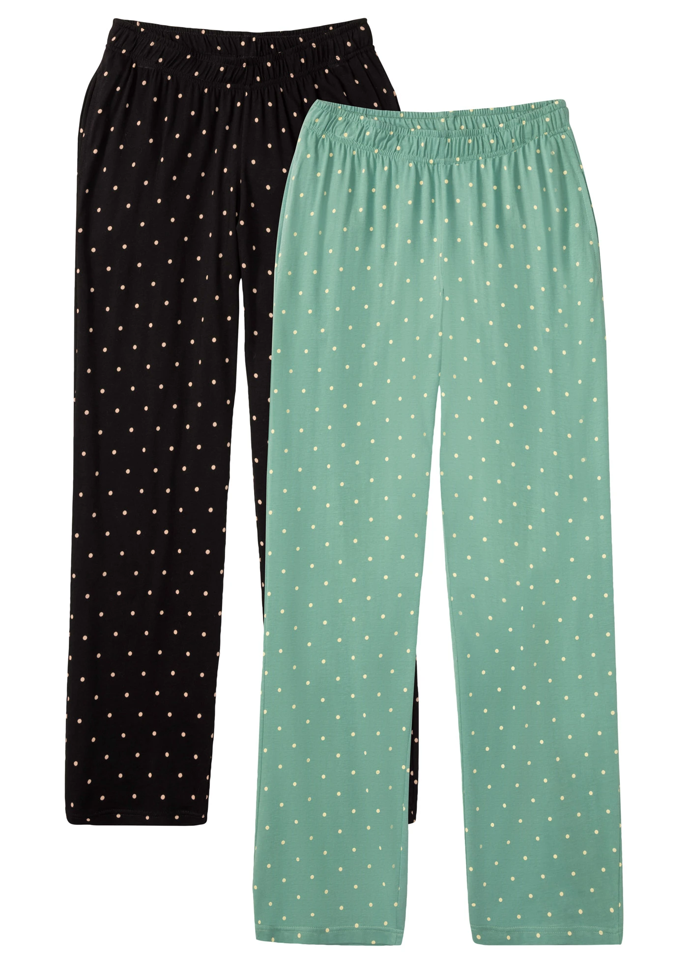 Lot de 2 pantalons de pyjama 100% coton • sauge fumé+noir à pois • Boutique bonprix