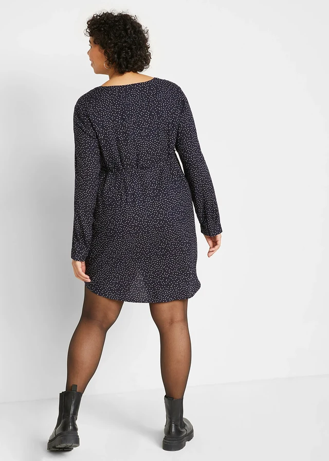 Robe de grossesse et d’allaitement en viscose fluide, Couleur: bleu foncé pois blanc
