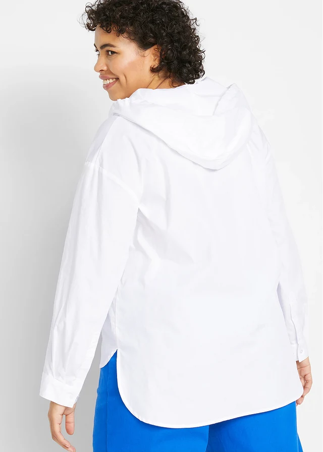 Blouse met capuchon, Kleur: wit
