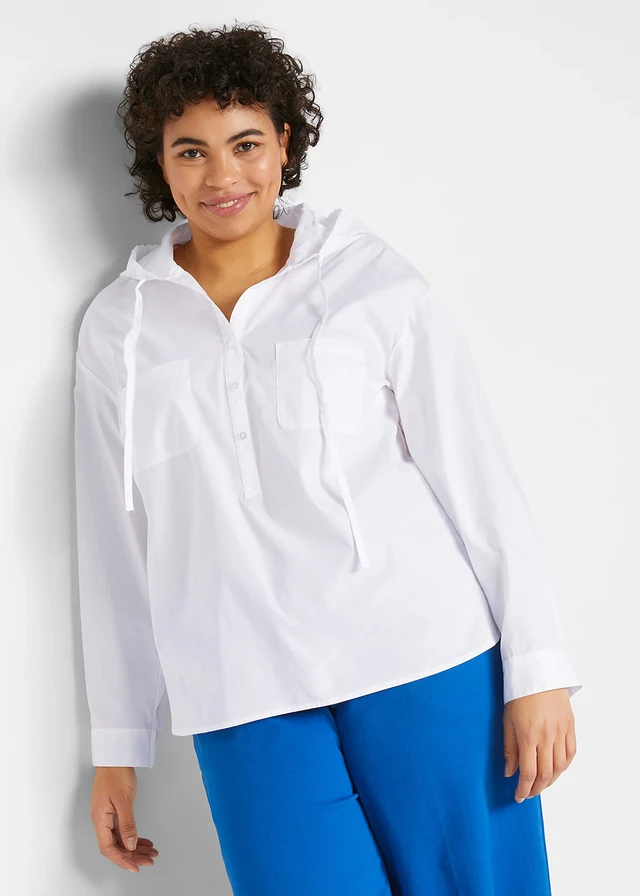 Blouse met capuchon, Kleur: wit