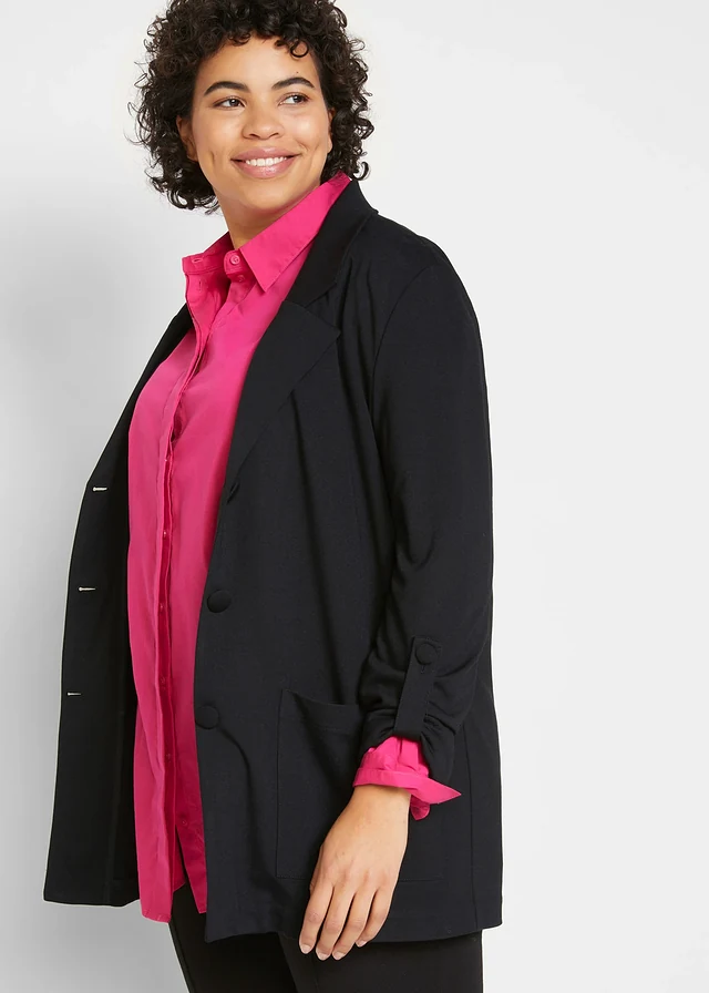 Punto di Roma blazer in een viscosemix, Kleur: zwart