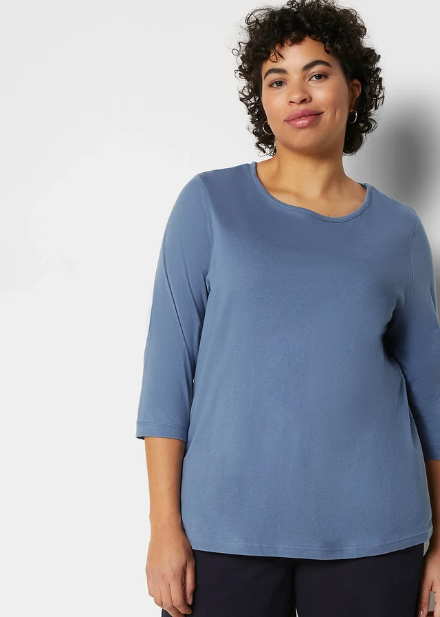 Longshirt (set van 5), Kleur: eucalyptusgroen+perzik+rookblauw+wit+zwart