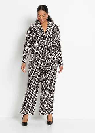 Jumpsuit, Kleur: zwart-sand grafische print