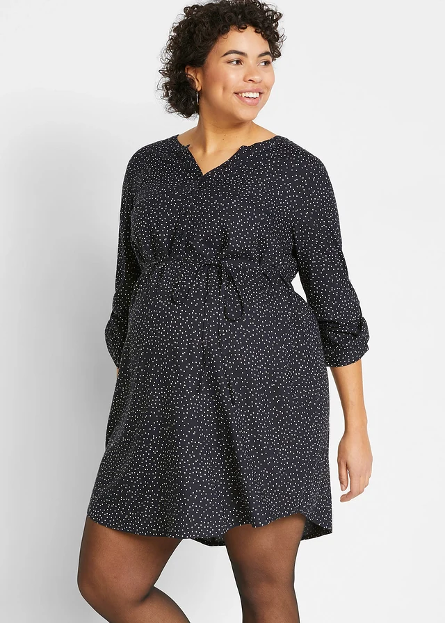 Robe de grossesse et d’allaitement en viscose fluide, Couleur: bleu foncé pois blanc