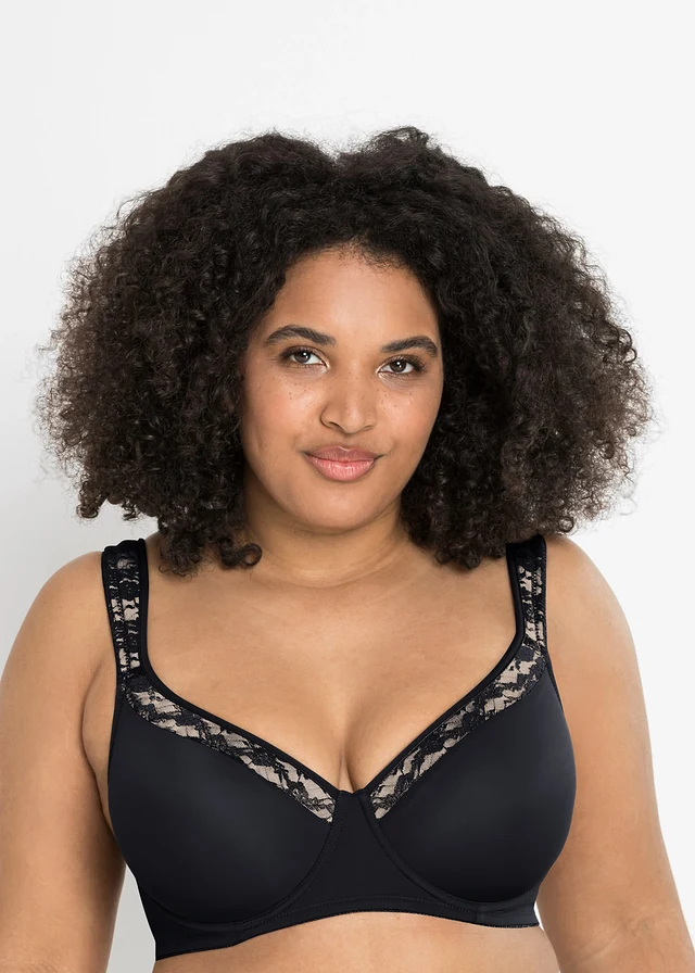 Voorgevormde beugel bh met gewatteerde bandjes, Kleur: zwart/poudre