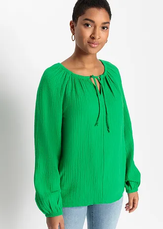 Blouse van luchtige mousseline, Kleur: meigroen