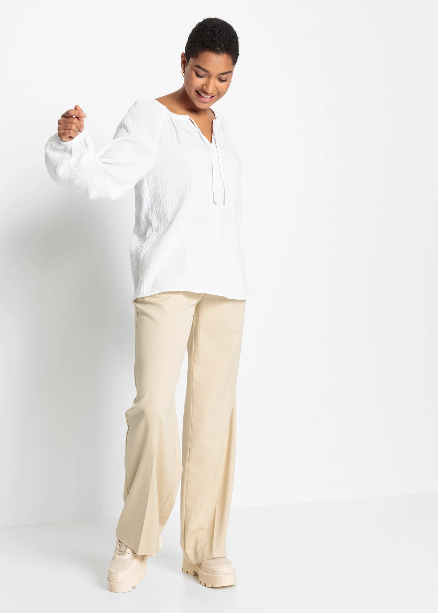 Blouse ample en gaze de coton • blanc • Boutique bonprix