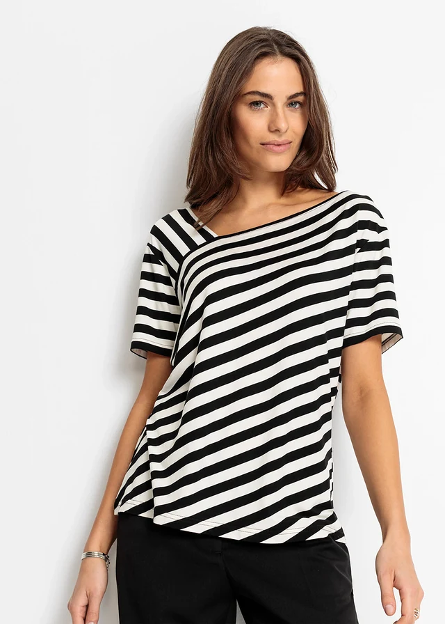 T-shirt en viscose douce • crème-noir rayé • product-page.page-title-suffix