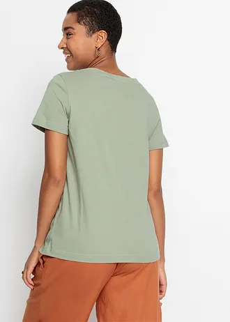 T-shirt met print van biologisch katoen, Kleur: zeegras