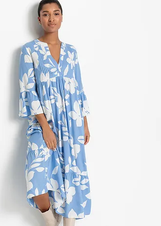 Robe longue en viscose • bleu moyen/blanc à fleurs • Boutique bonprix