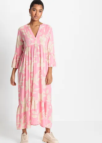 Robe longue en viscose • rose vif-sable clair à fleurs • Boutique bonprix