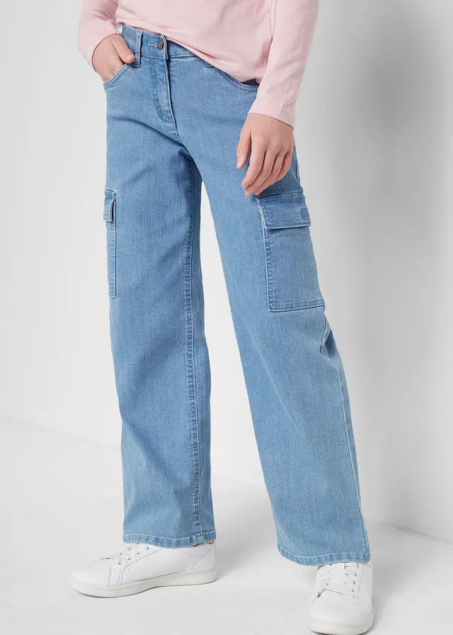 Meisjes cargo jeans, Kleur: lichtblauw denim