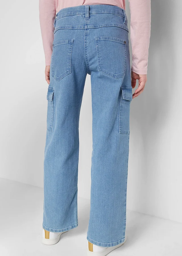 Blugi cargo de fete, culoare: bleu denim