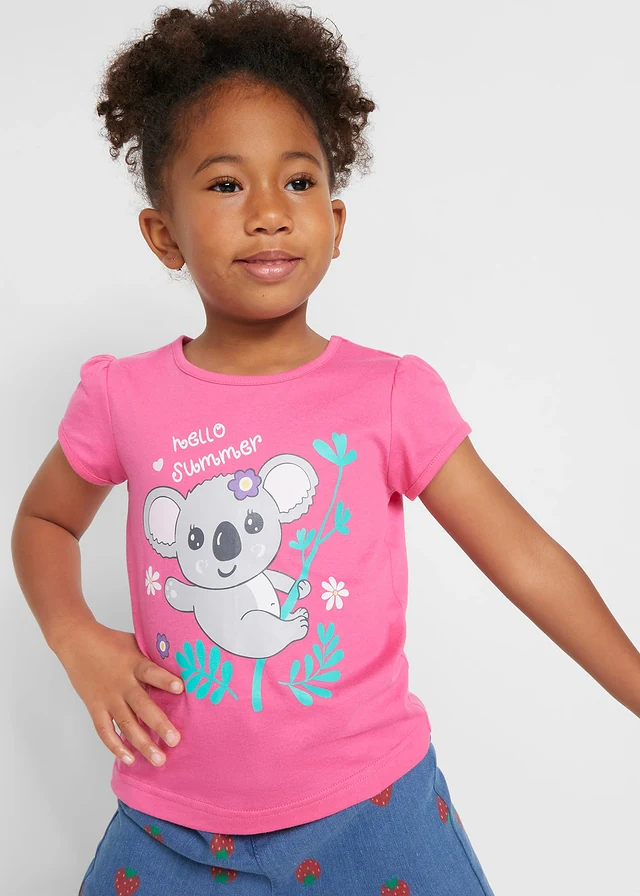 Meisjes T-shirt van puur biologisch katoen ( set van 2), Kleur: dieplila+pink