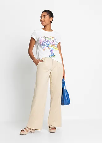 T-shirt met print van biologisch katoen, Kleur: wit