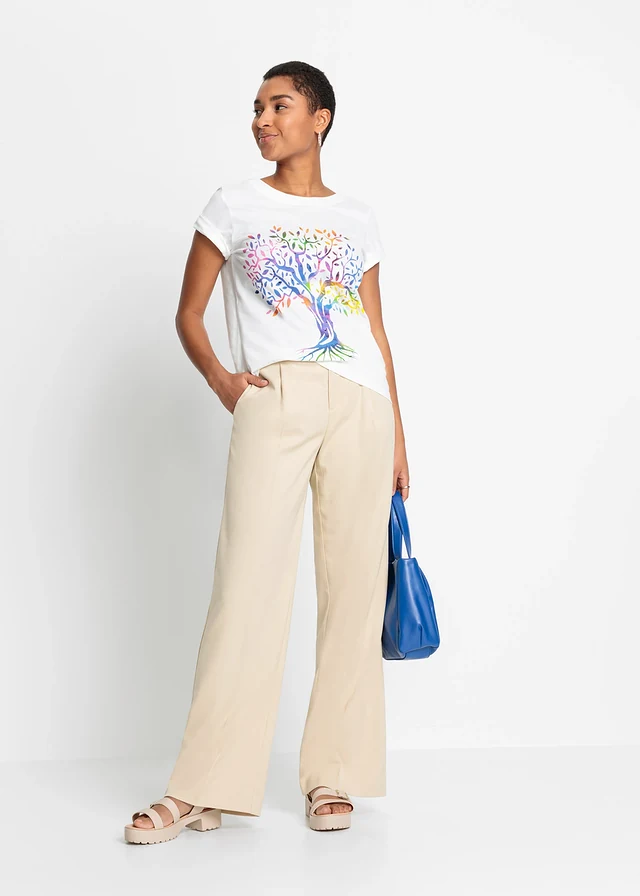 T-shirt coton imprimé, Couleur: blanc