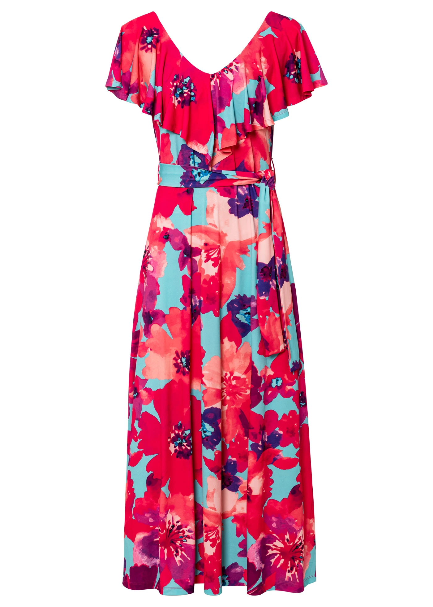 Rochie cu volan și cordon • turcoaz/pink cu flori • magazin bonprix