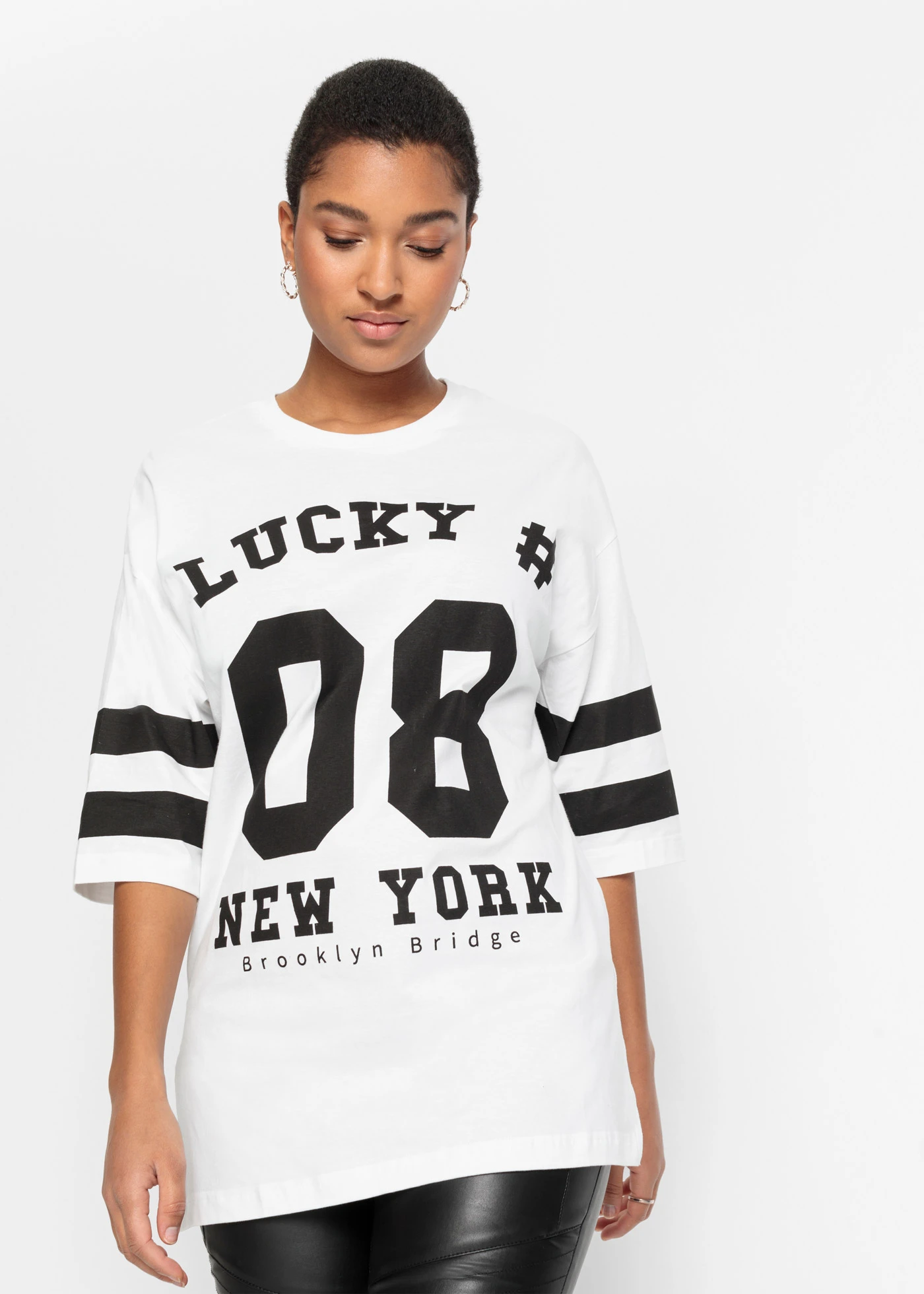 Oversized shirt van puur biologisch katoen • wit-zwart met print • bonprix online shop