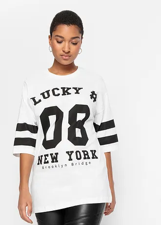 Oversized shirt van puur biologisch katoen • wit-zwart met print • bonprix online shop