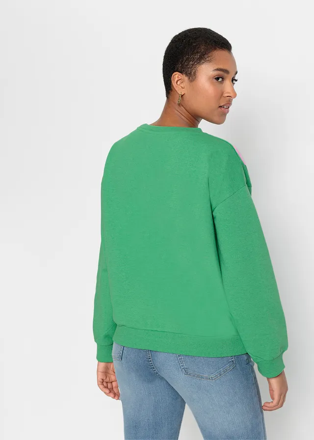 Oversize sweater met letterprint, Kleur: opaalgroen gedessineerd