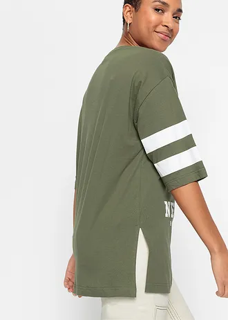 Oversize triko z čisté organické bavlny • olivovo-bílá s potiskem • bonprix obchod