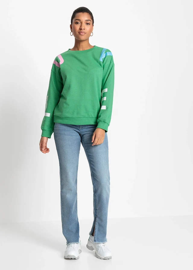 Oversize sweater met letterprint, Kleur: opaalgroen gedessineerd