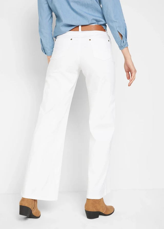 Jeansy ze stretchem wide leg, mid waist, kolor: biały denim