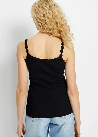 Prążkowany top z czystej bawełny (2 szt.) • kremowy+czarny • sklep bonprix