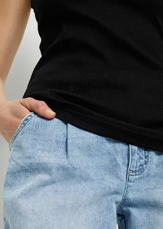 Prążkowany top z czystej bawełny (2 szt.) • kremowy+czarny • sklep bonprix