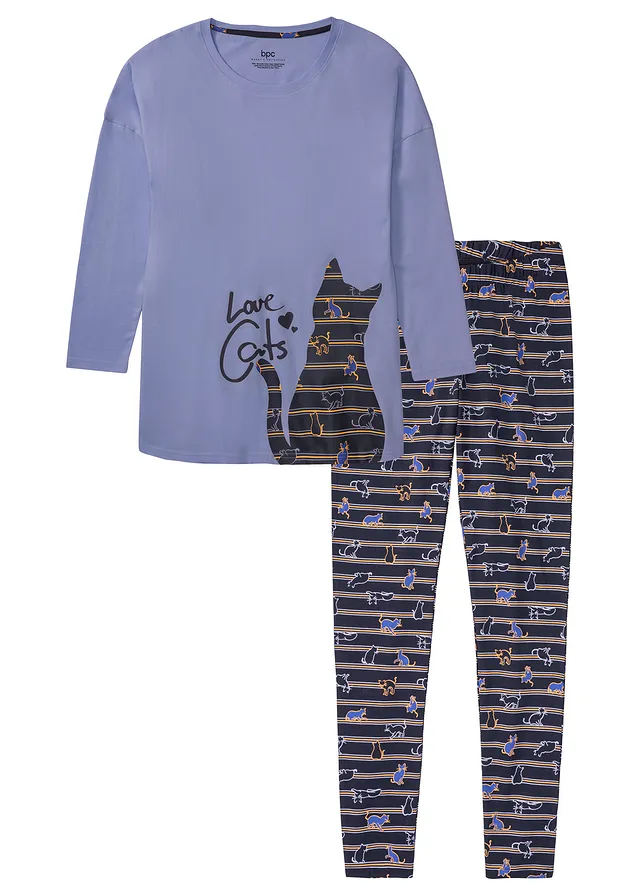 Pyjama met legging • donkerblauw-lichtlavendel gedessineerd • bonprix online shop