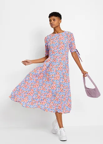 Midi jurk, Kleur: lichtviolet-soft oranje gebloemd